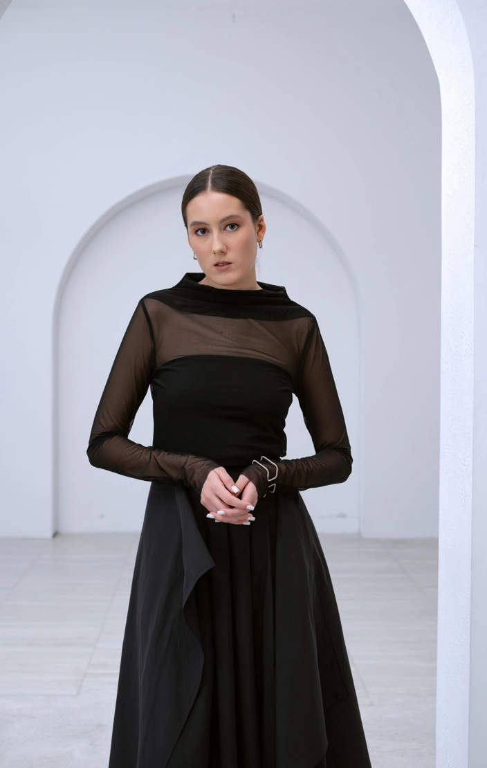 Лонгслив сетка черная